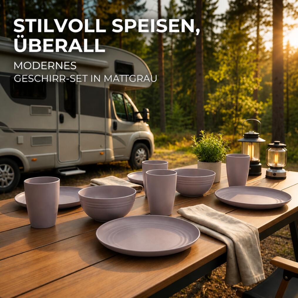 Camping Geschirr Set 16 teilig für 4 Personen Teller Schüssel Becher 4/7