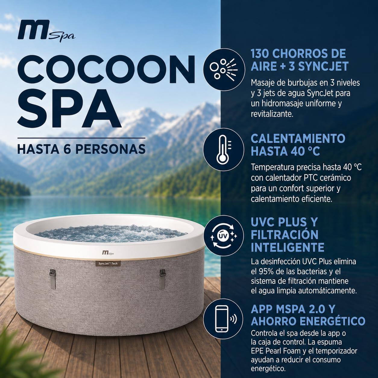 MSpa Cocoon-Eco Okrągłe Półsztywne Spa Dmuchane, 4–6 osób