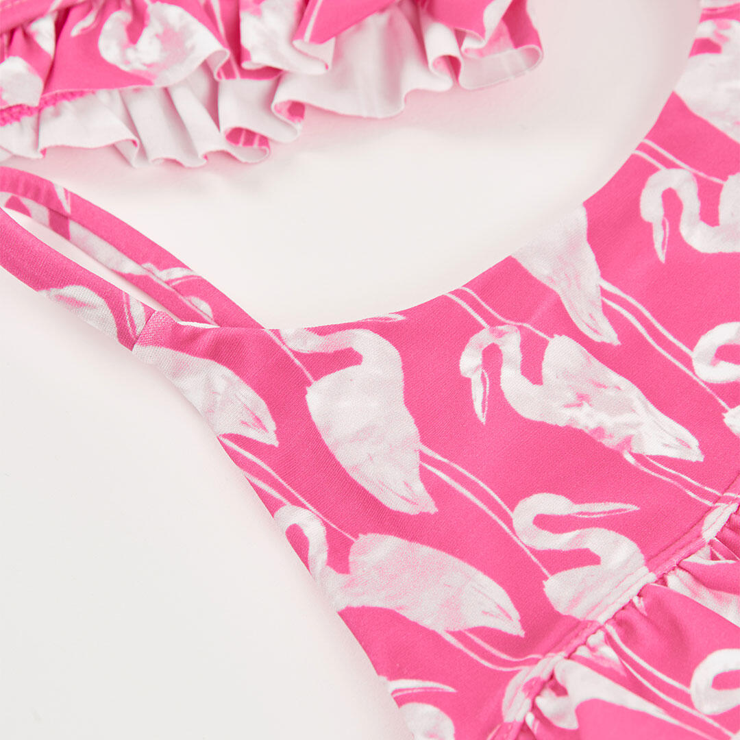 Bikini de lunares flamencos rosa con protección solar UPF50 para niña 4/4