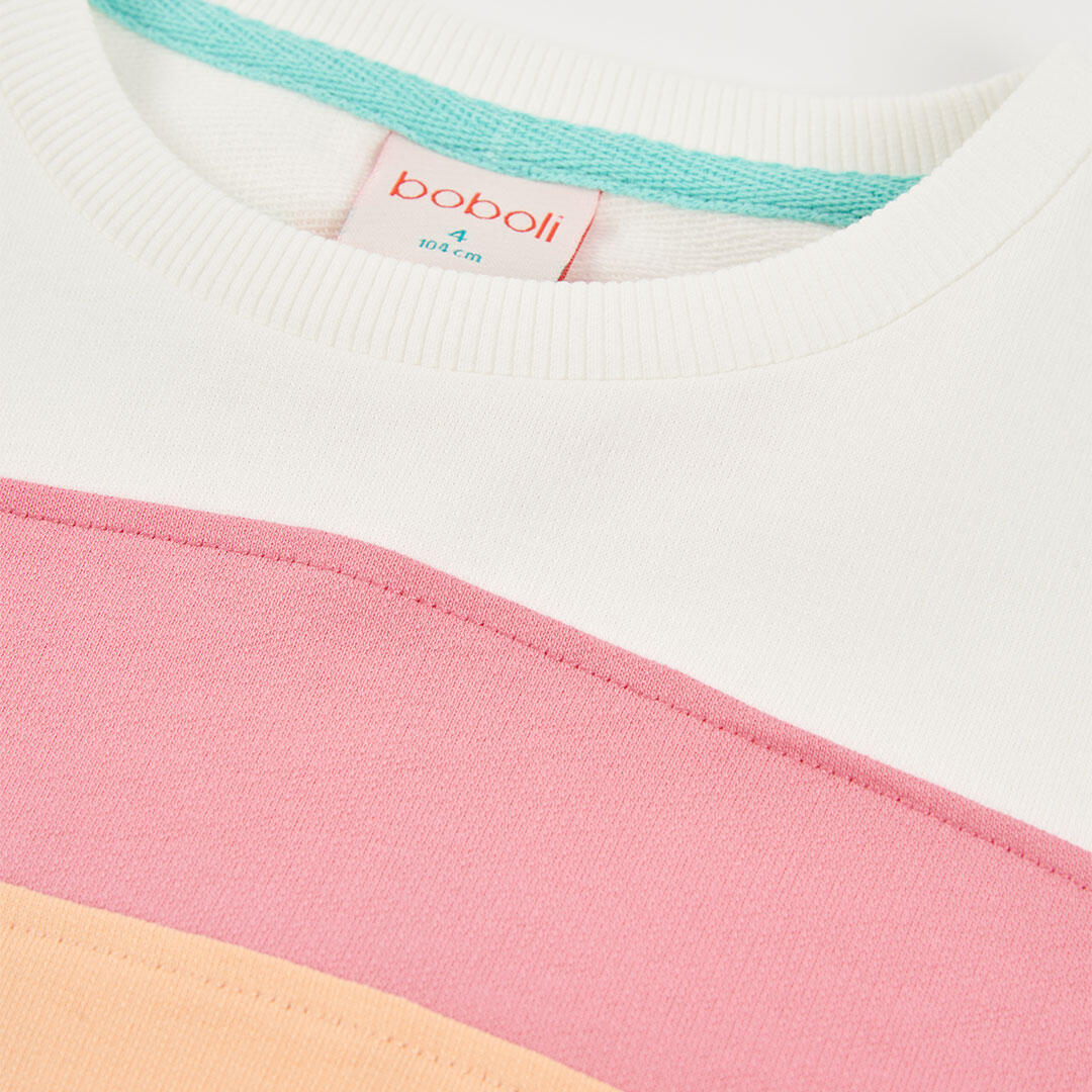 Sudadera de felpa para niña con bandas de colores 3/4