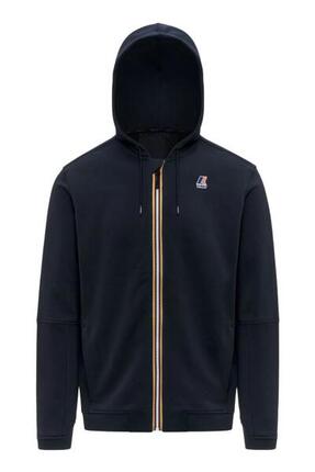 Sweat K-WAY unisexe Prosper poly-coton, zip, capuche, bleu marine, taille 3XL
