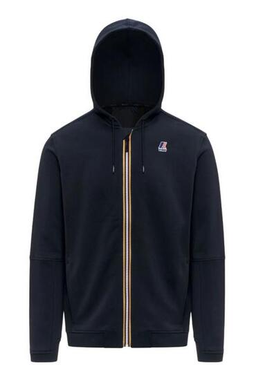 Sweat K-WAY unisexe Prosper poly-coton, zip, capuche, bleu marine, taille 3XL