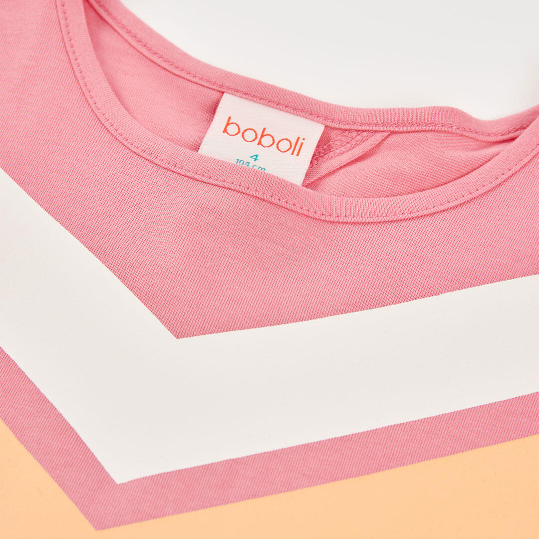 Camiseta de algodón para niña con rayas multicolor y palmeras, Rosa 3/4