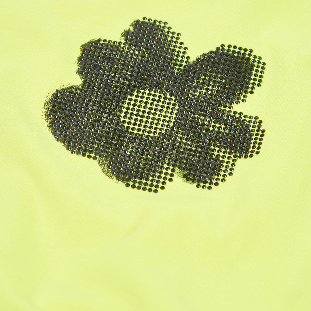 Camiseta Elástica para Niña con Estampado Floral, Verde Neón 3/4