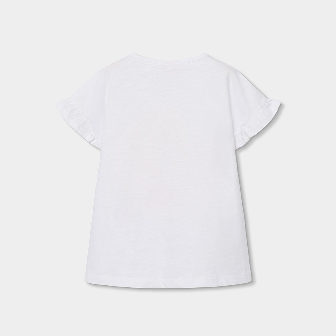 Camiseta de algodón para niña con ilustración y mangas con volante 2/4