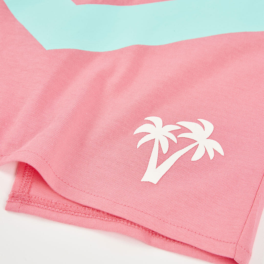 Camiseta de algodón para niña con rayas multicolor y palmeras, Rosa 4/4