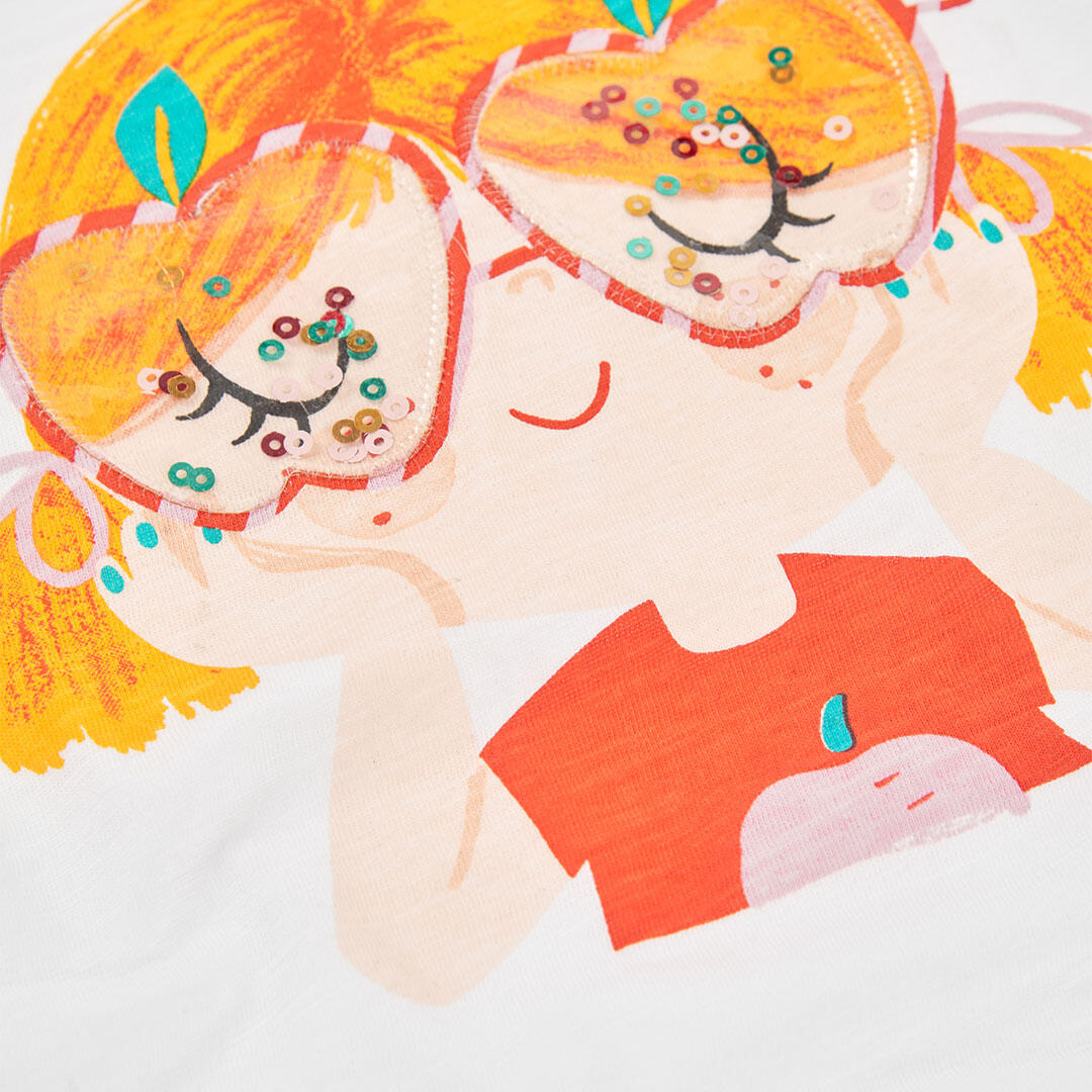 Camiseta de algodón para niña con ilustración y mangas con volante 4/4