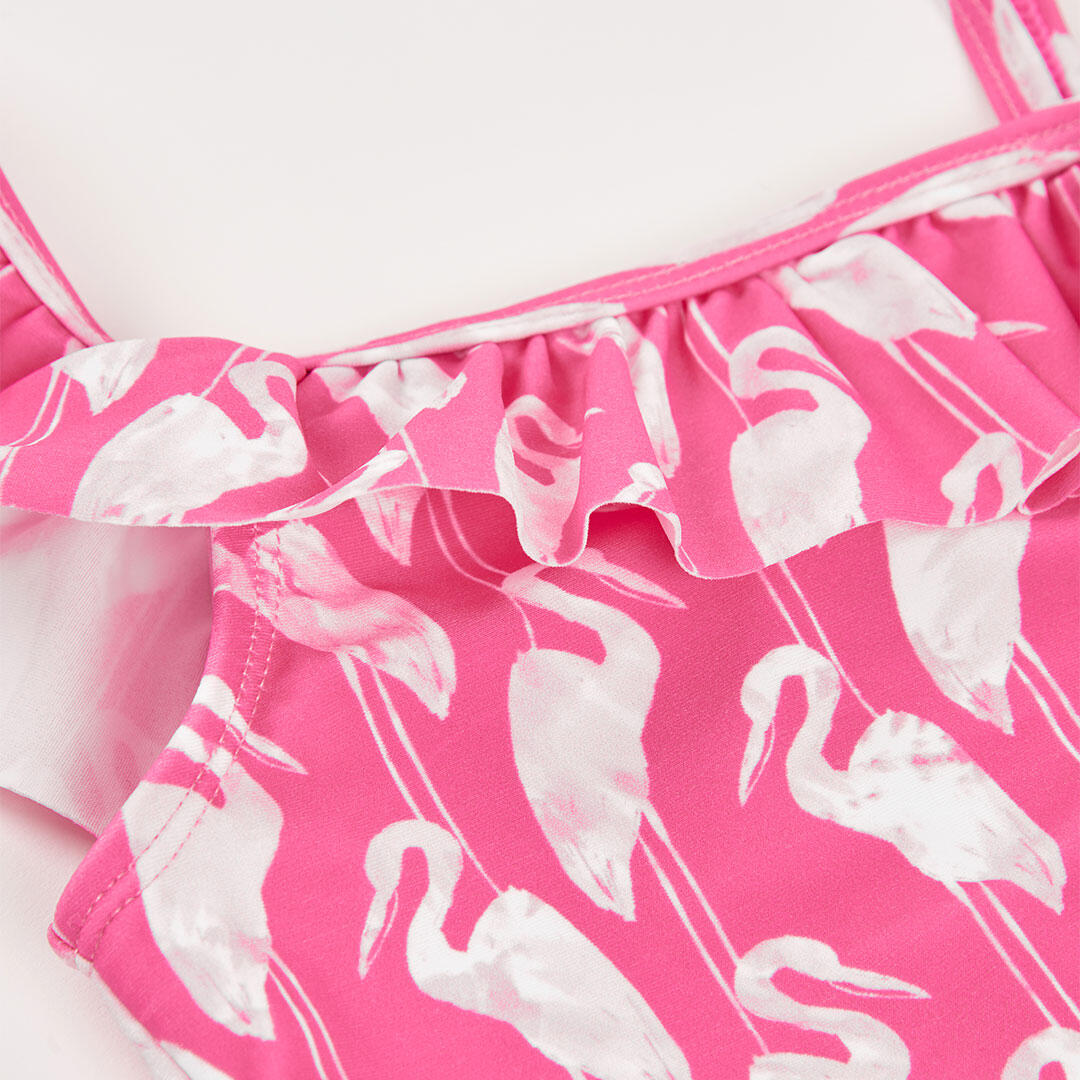 Bañador estampado con volante y protección solar UPF50 para niña, rosa 3/4