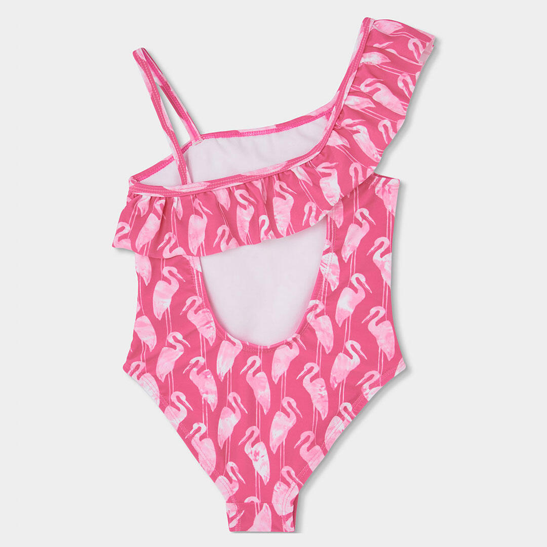 Bañador estampado con volante y protección solar UPF50 para niña, rosa 2/4