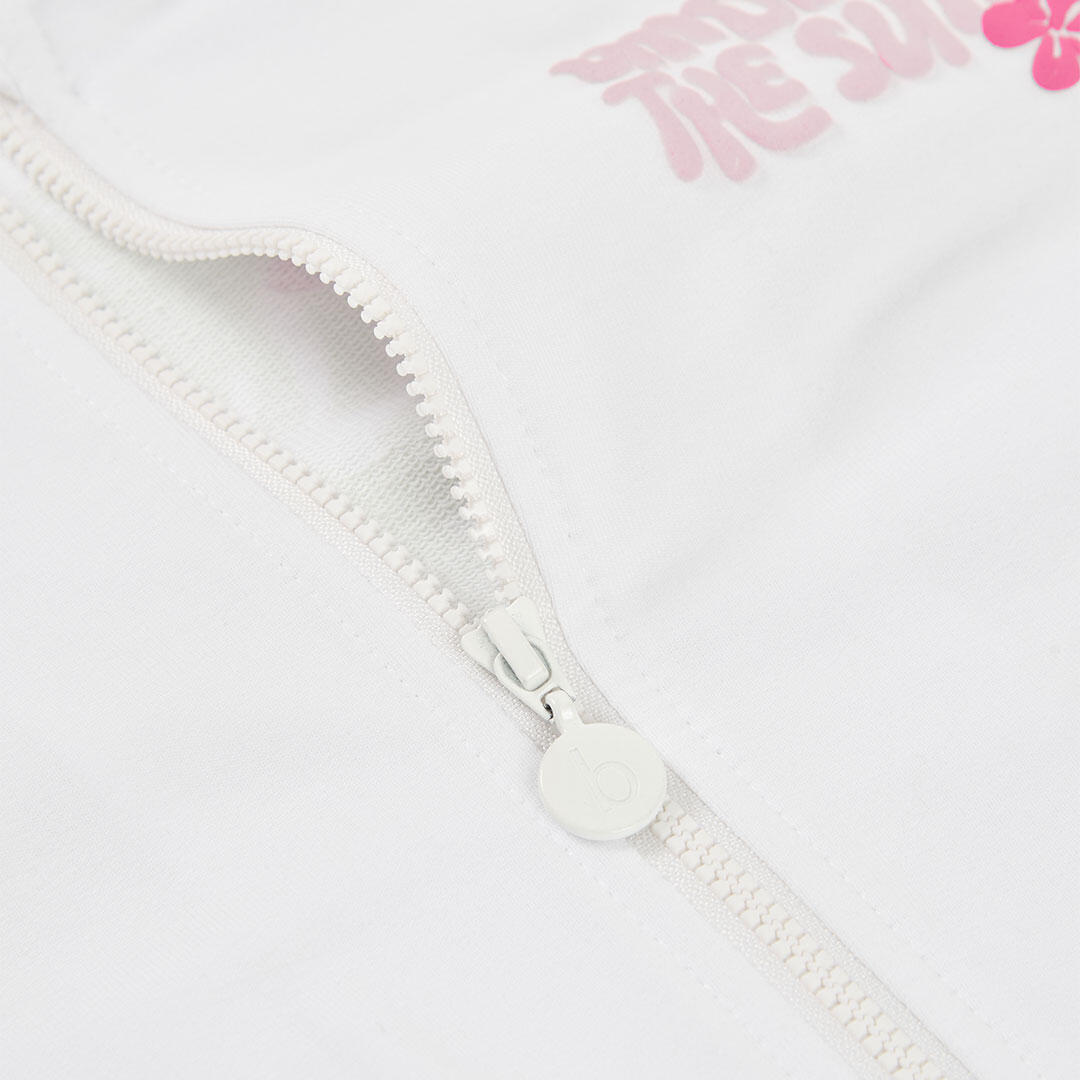 Chaqueta de felpa para niña con estampado de hojas, Blanca 3/4