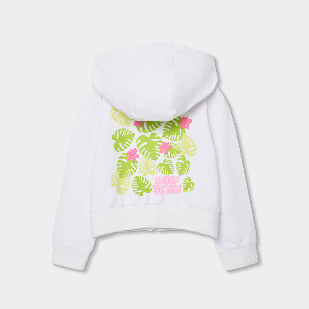 Chaqueta de felpa para niña con estampado de hojas, Blanca 2/4