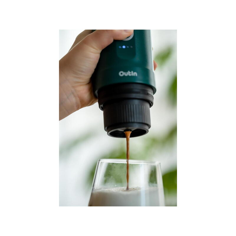 Kit OutIn Nano espressor electric portabil + husă EVA – turcoaz