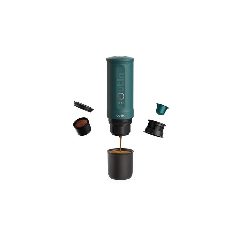 Kit OutIn Nano espressor electric portabil + husă EVA – turcoaz