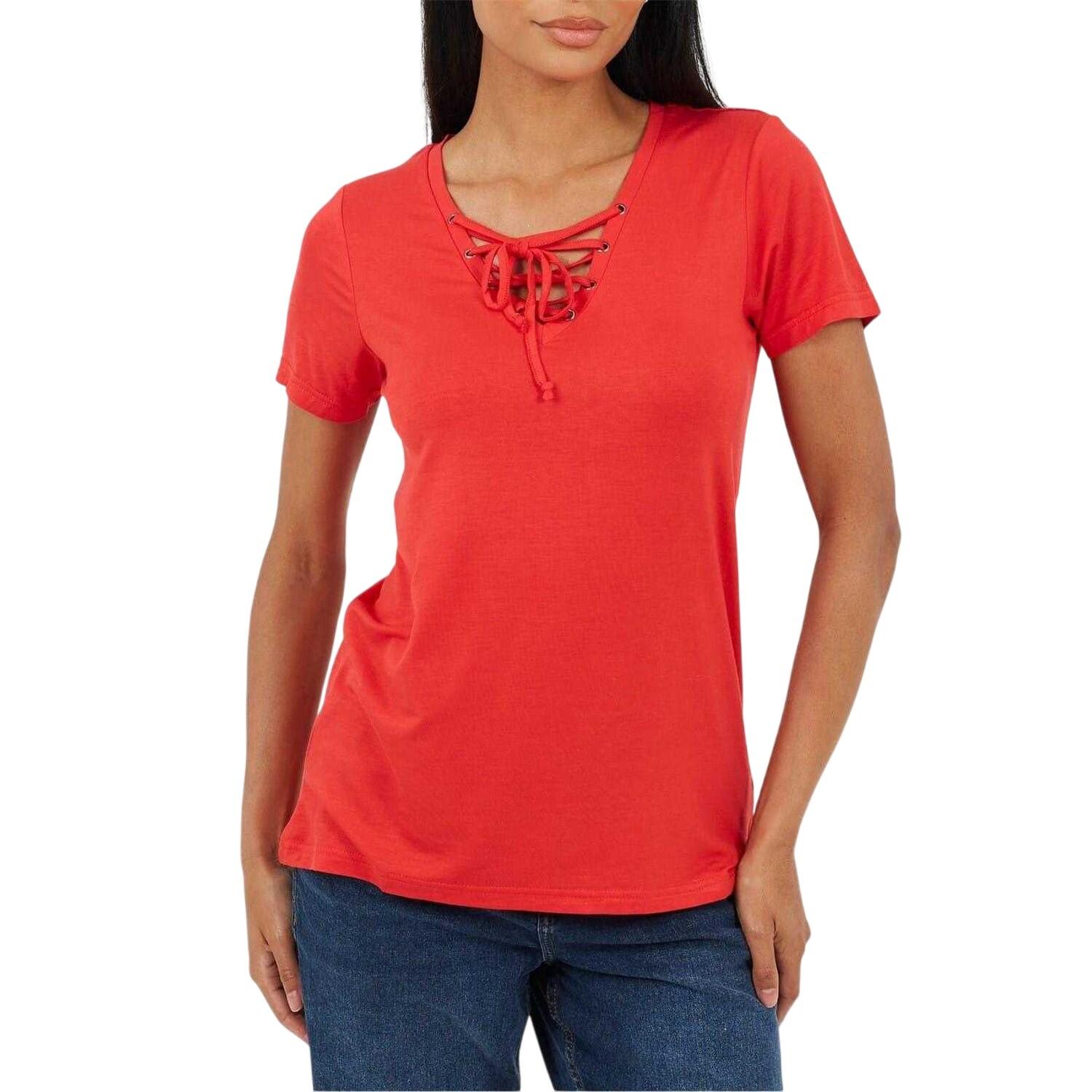 Brave Soul Womens/Ladies Plain Lace Up T-Shirt