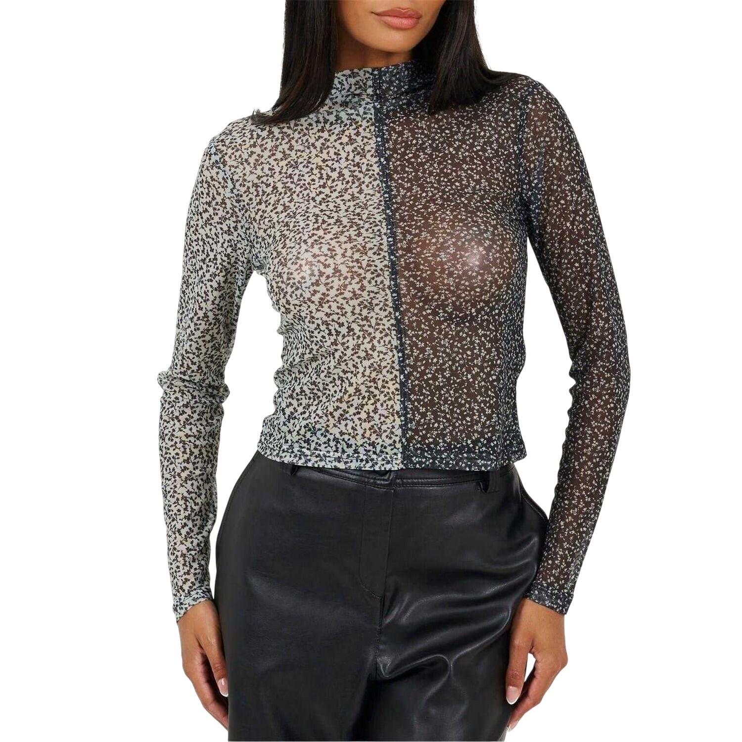 Brave Soul Womens/Ladies Illusion Mesh Mock Neck Top