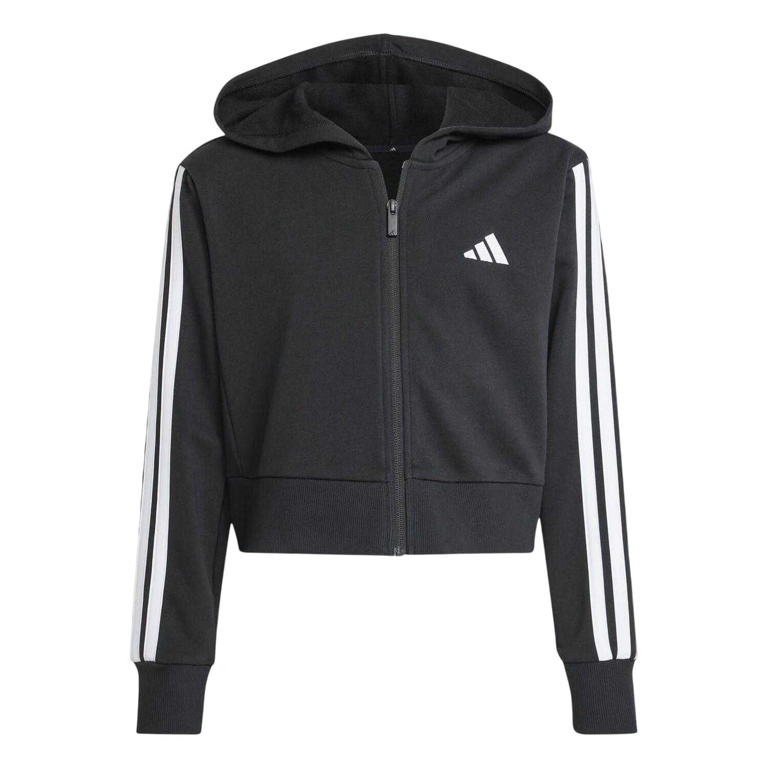 Adidas Girls 3 Stripes Cotton Long-Sleeved Full Zip Hoodie