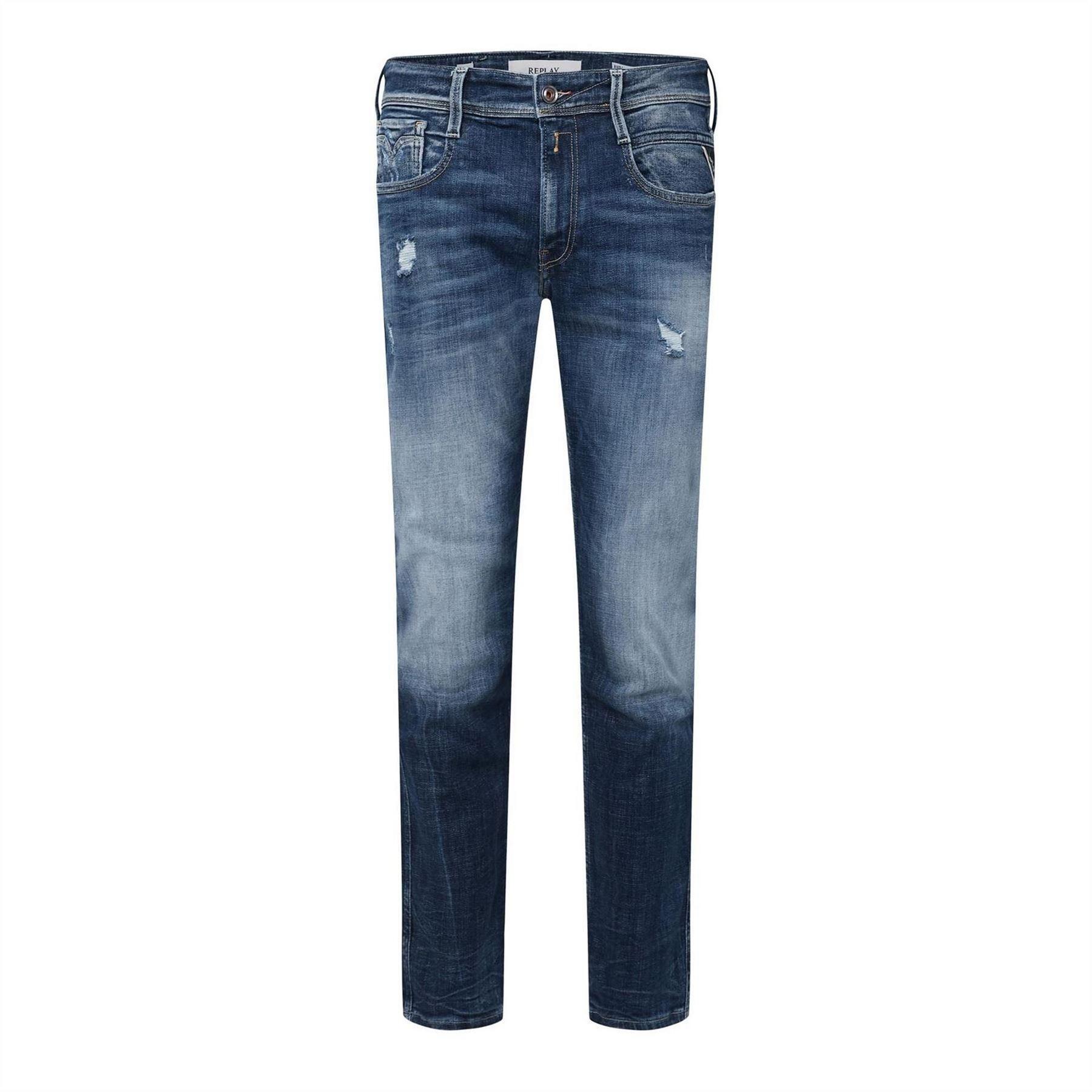 Replay Mens Anbass Cotton Denim Distressed Jeans