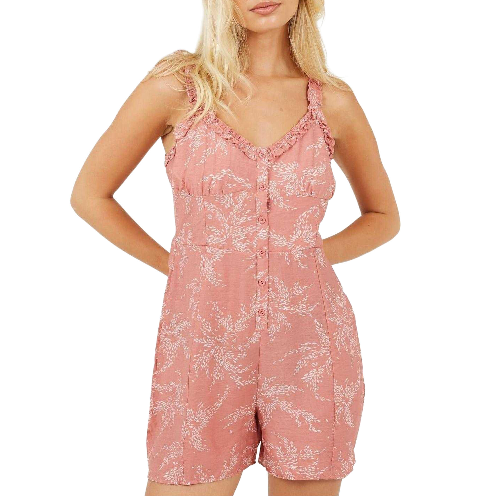 Brave Soul Womens/Ladies Leaf Print V Neck Sleeveless Playsuit
