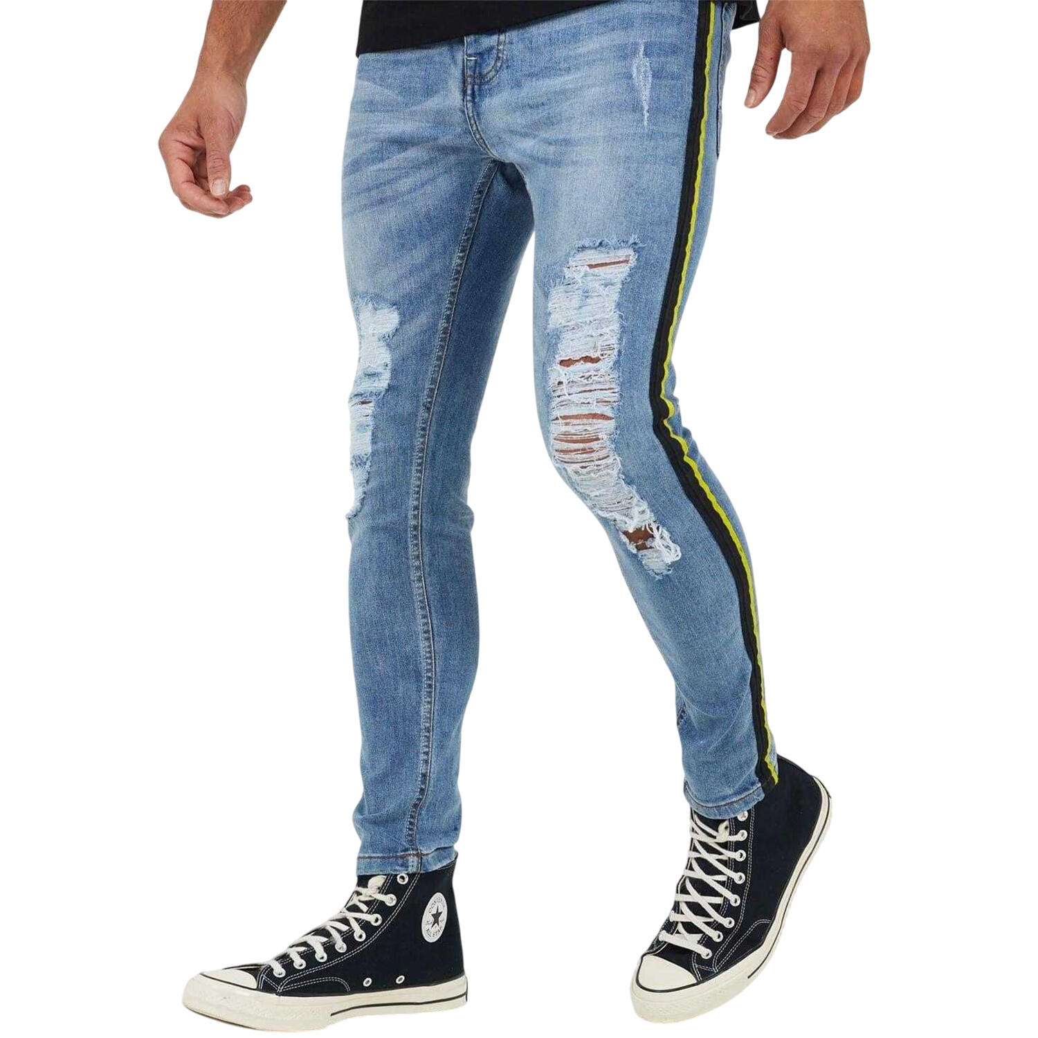 Brave Soul Mens Denim Distressed Taped Jeans