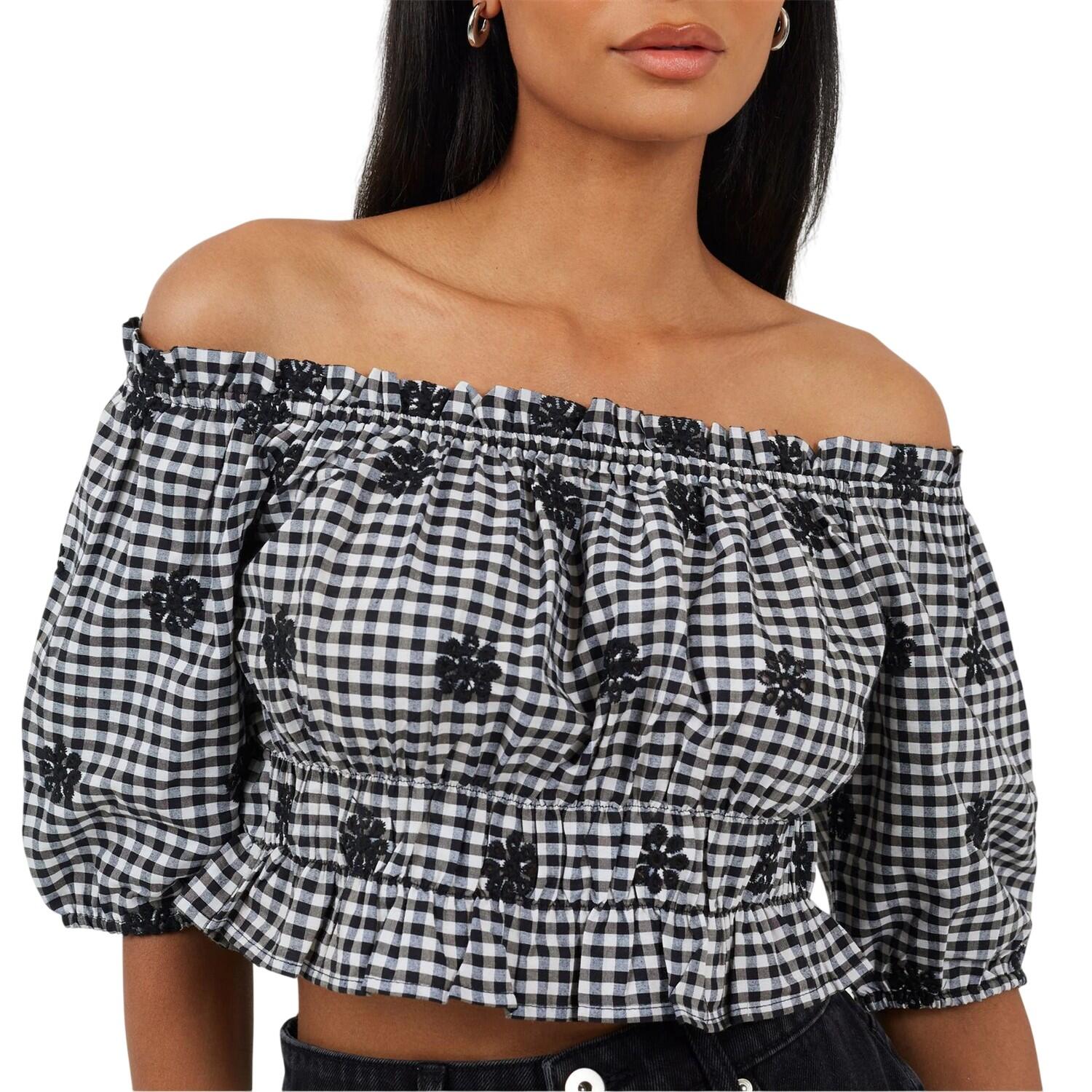 Brave Soul Womens/Ladies Anglaise Gingham Puff Sleeve Top