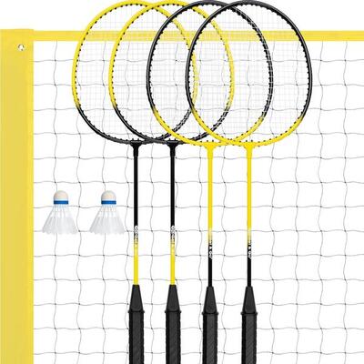 Badminton spel set - 4 rackets + 2 shuttles + net