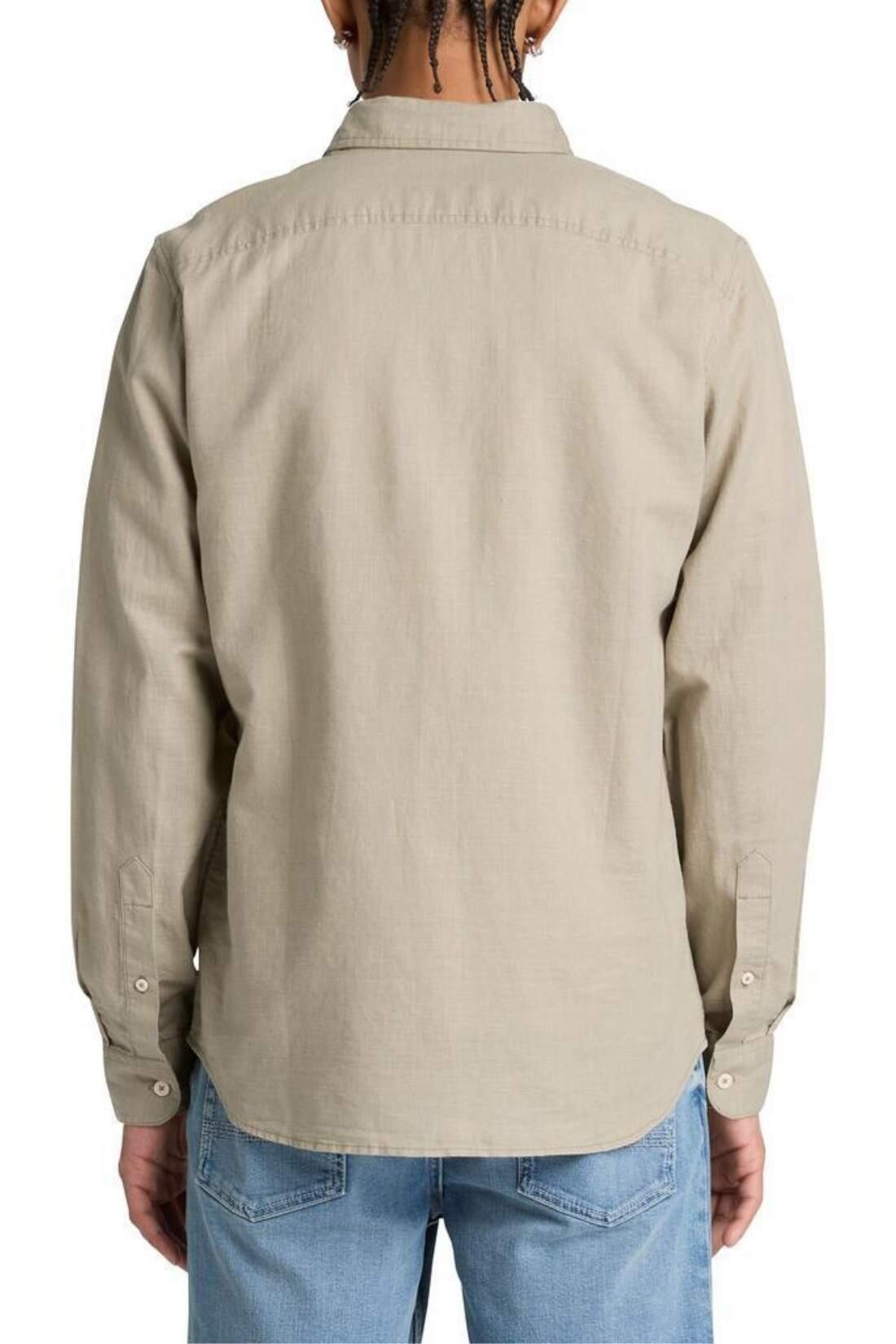TIMBERLAND - Chemise homme slim en mélange lin et coton, gris taupe, taille XL 3/3