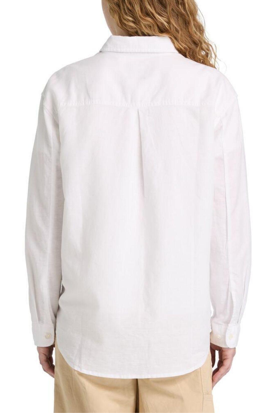 TIMBERLAND Camicia donna relaxed in misto lino bianco, manica lunga, ricamo logo 3/3