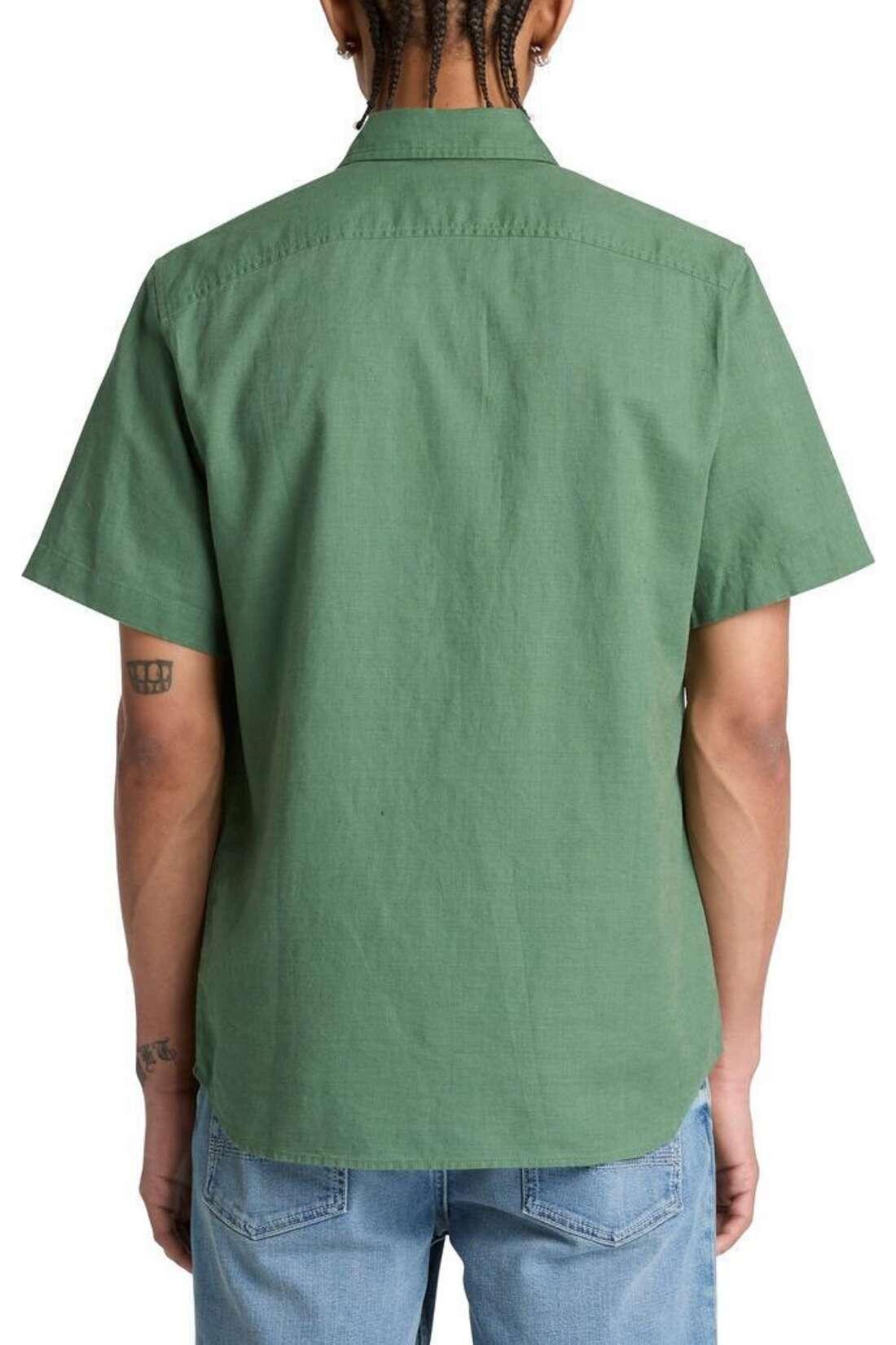 TIMBERLAND - Slim overhemd voor mannen van gemengd linnen en katoen, bosgroen. 3/3