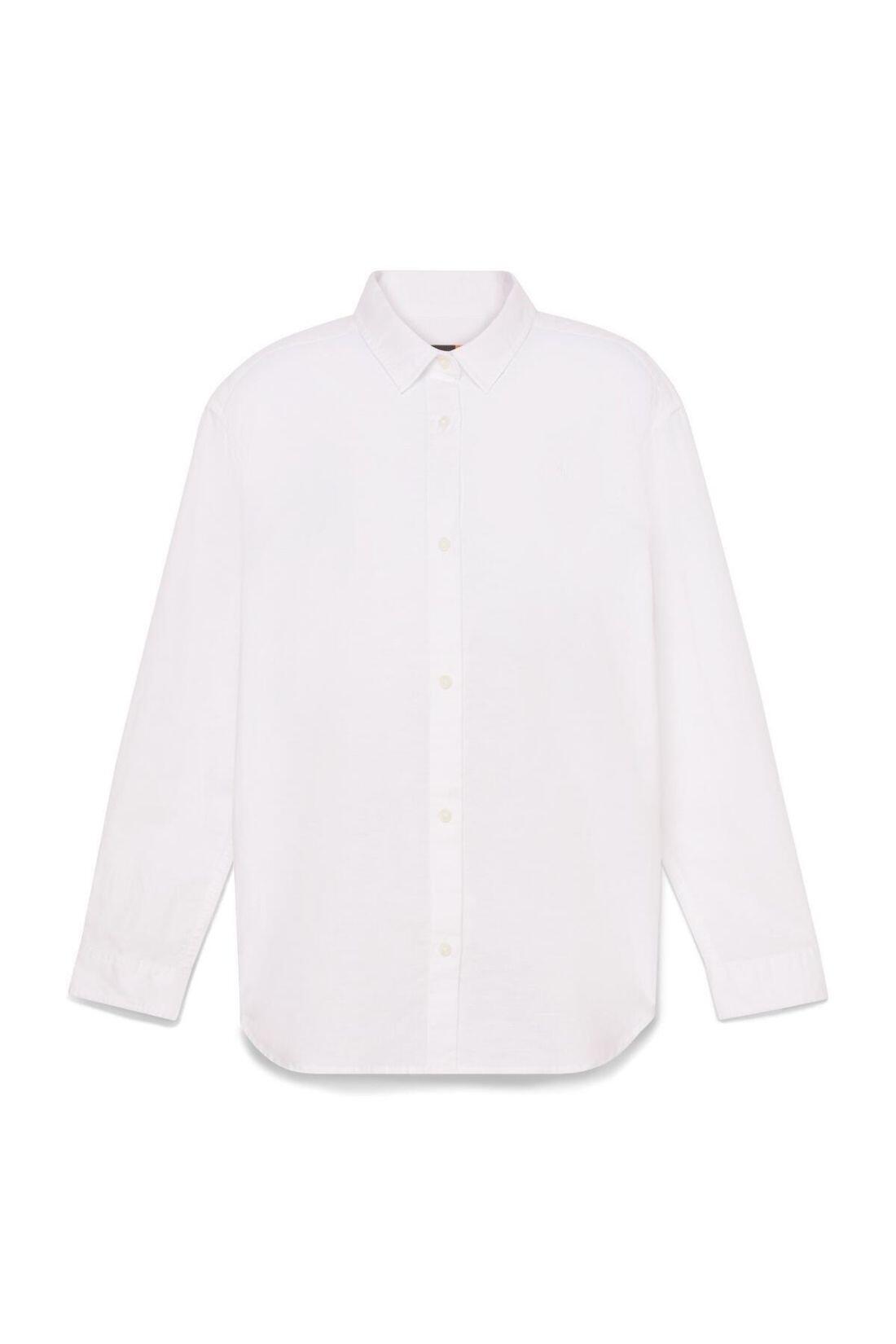 TIMBERLAND Camicia donna relaxed in misto lino bianco, manica lunga, ricamo logo 2/3