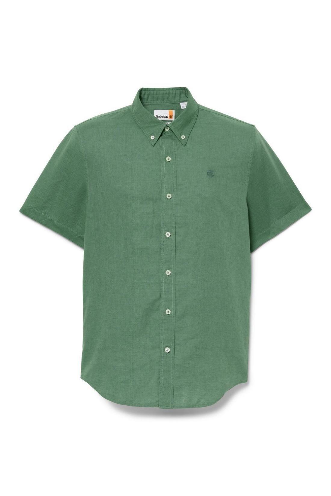 TIMBERLAND - Slim overhemd voor mannen van gemengd linnen en katoen, bosgroen. 2/3