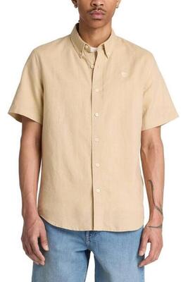 TIMBERLAND - Camicia uomo slim in misto lino e cotone verde bosco.