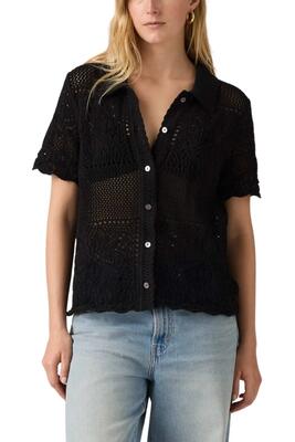 Overhemd - dames - relaxed bloem crochet - susanna - zwart