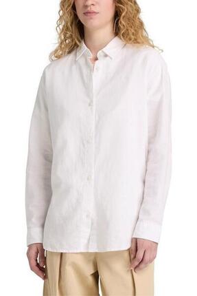 Chemise - Femme - Relaxed fit - Manches longues - 59% lin 41% coton - Blanc