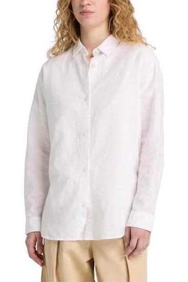 Chemise - Femme - Relaxed fit - Manches longues - 59% lin 41% coton - Blanc