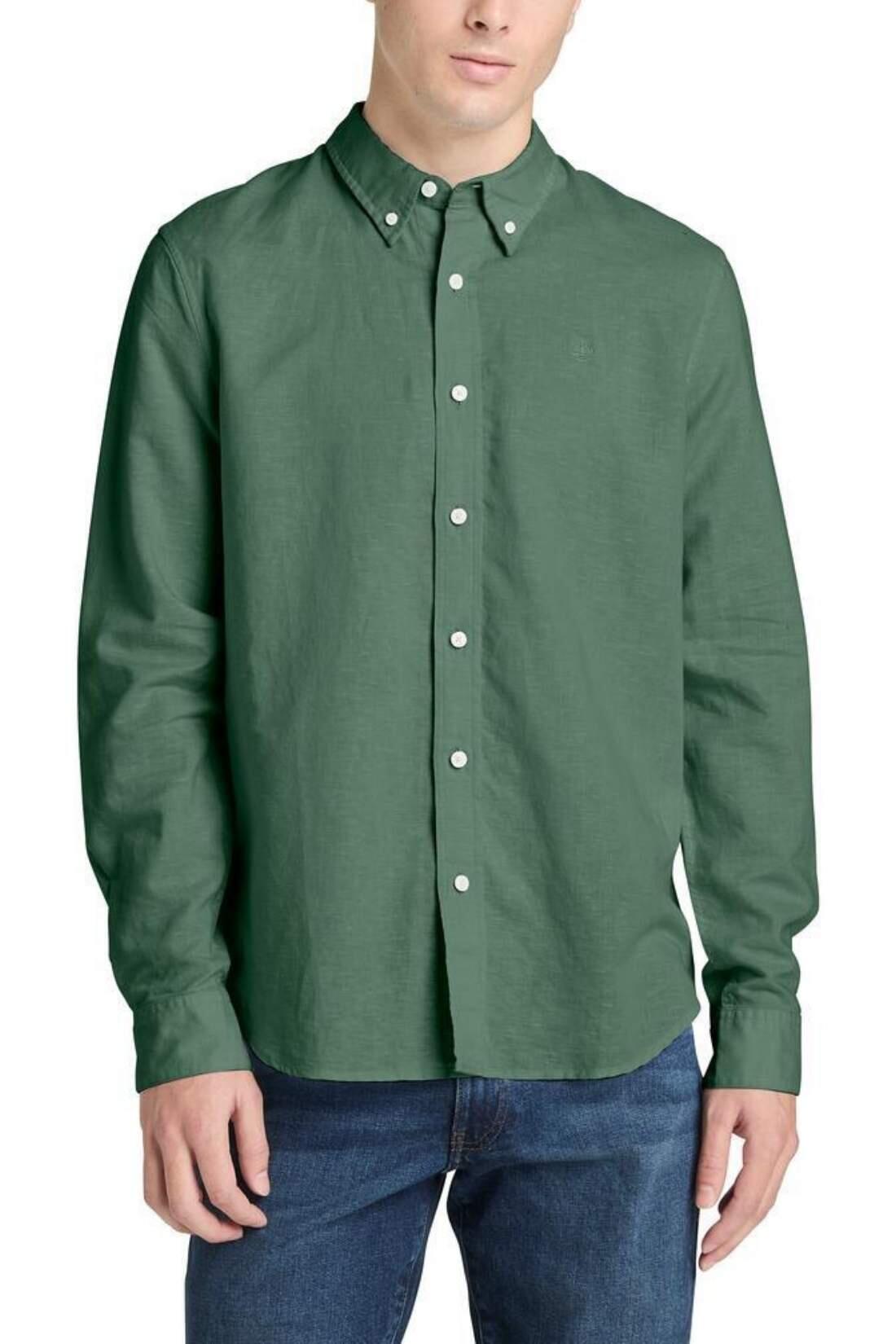 TIMBERLAND - Chemise homme slim lin et coton vert forêt 1/3