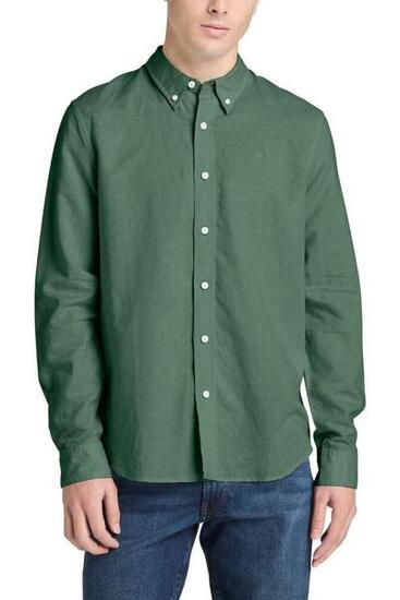 Camicia slim - Casual - Uomo - Lino/Cotone - Grigio ardesia/Verde caraibico