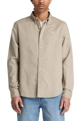 TIMBERLAND - Camicia uomo slim in misto lino e cotone tortora taglia L