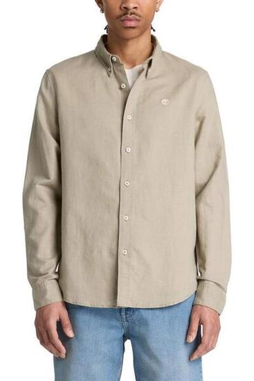 TIMBERLAND - Camicia uomo slim in misto lino e cotone tortora taglia L