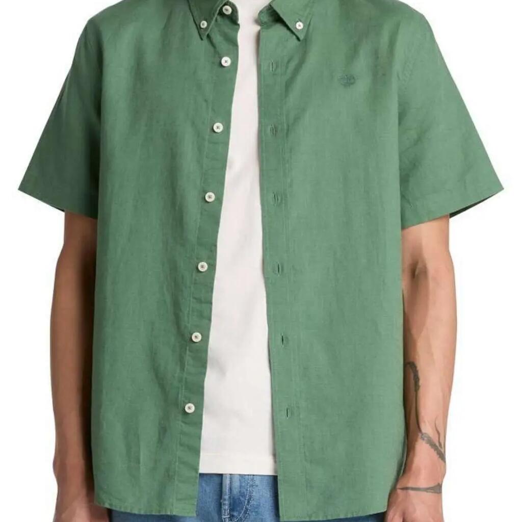 TIMBERLAND slim fit shirt linen-cotton - forest green