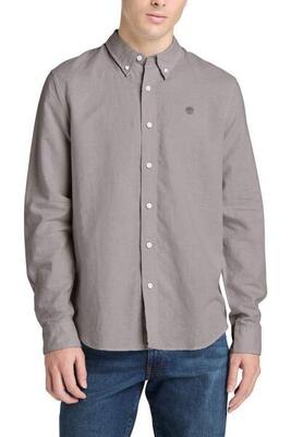 TIMBERLAND - Camicia uomo slim in lino e cotone grigio scuro
