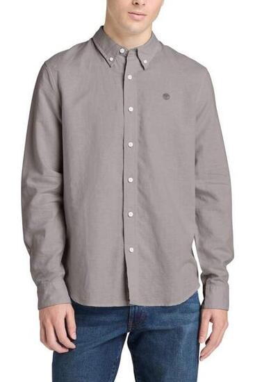TIMBERLAND - Camicia uomo slim in lino e cotone grigio scuro