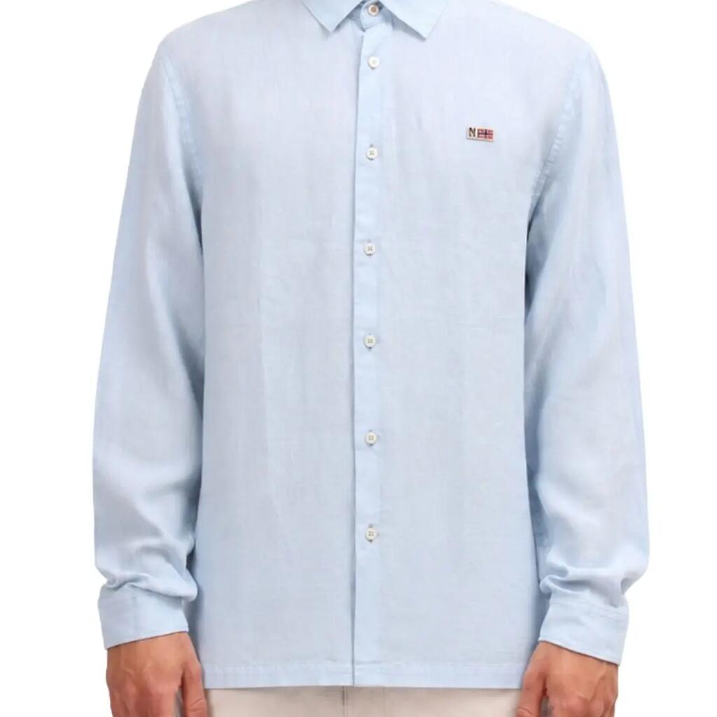 NAPAPIJRI Gilbert long-sleeved linen shirt light blue.