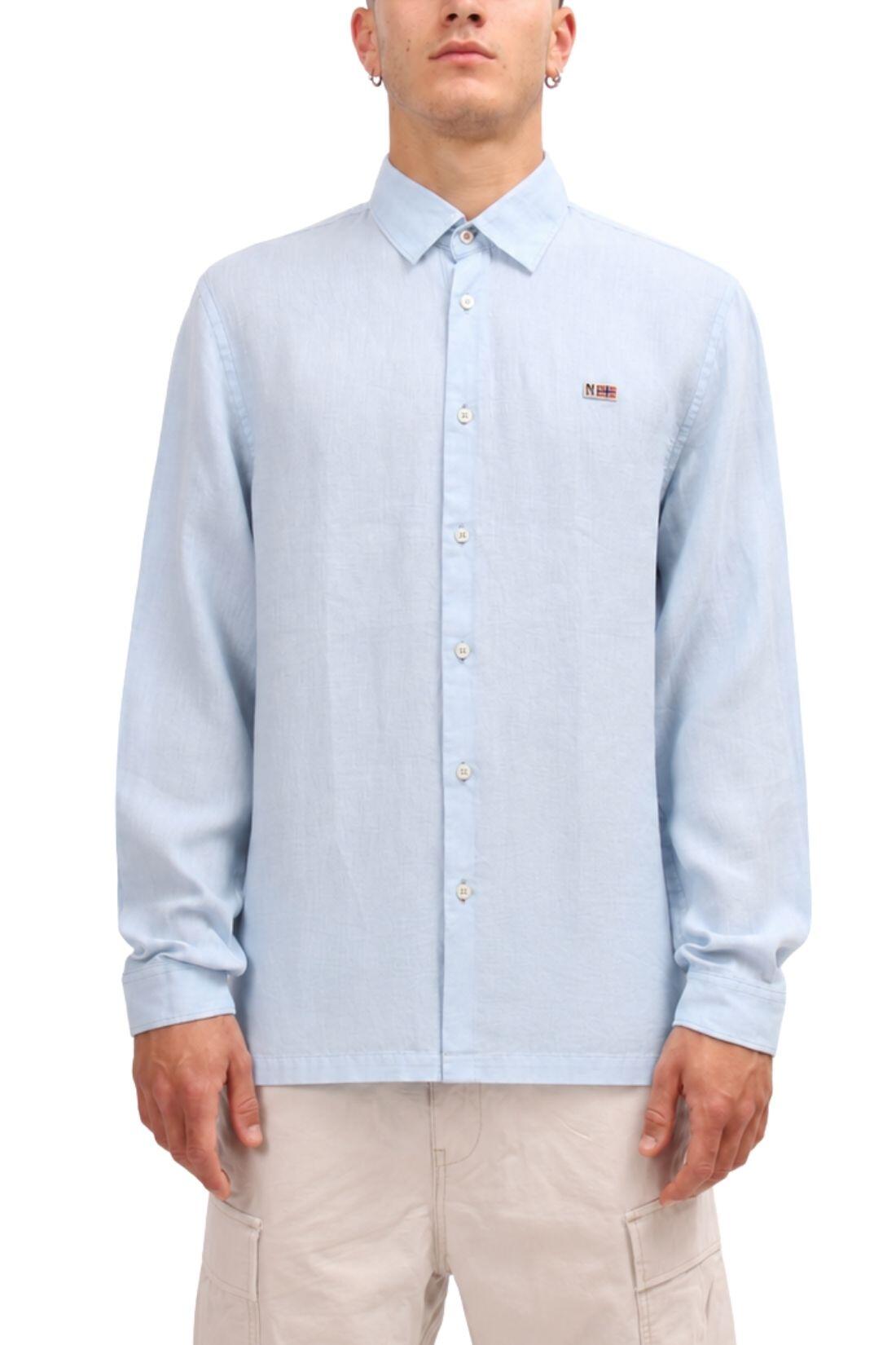 NAPAPIIRI Chemise homme Gilbert en lin bleu, taille L 1/3