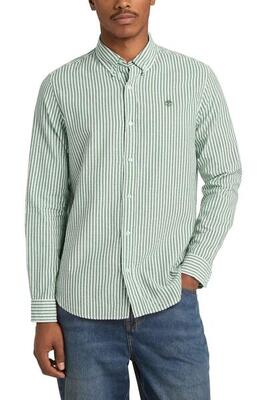 TIMBERLAND Camicia uomo a righe in seersucker verde taglia XL