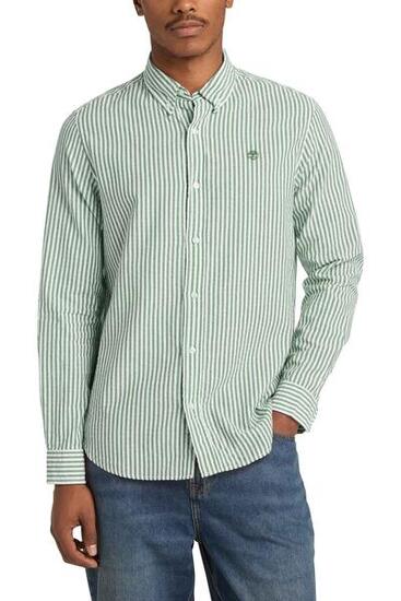 TIMBERLAND Camicia uomo a righe in seersucker verde taglia XL