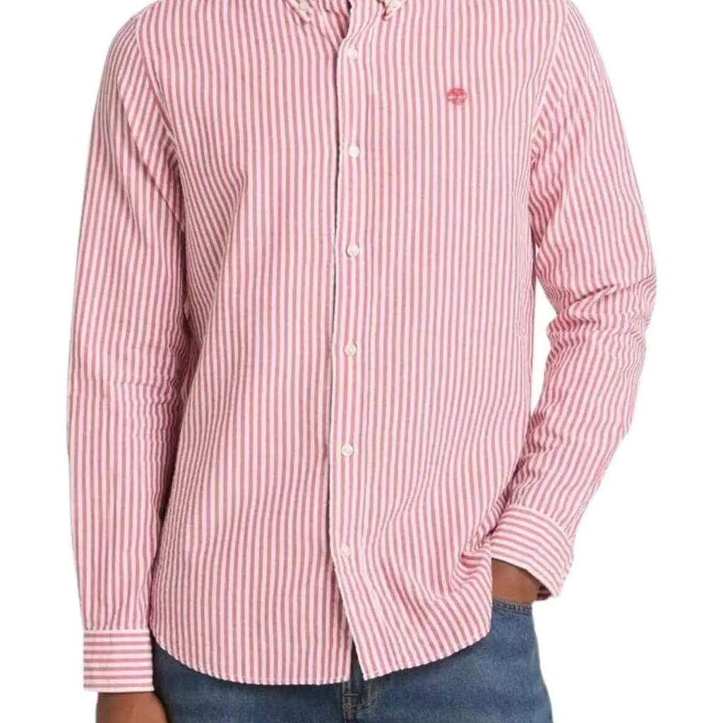 TIMBERLAND men long-sleeved seersucker shirt red