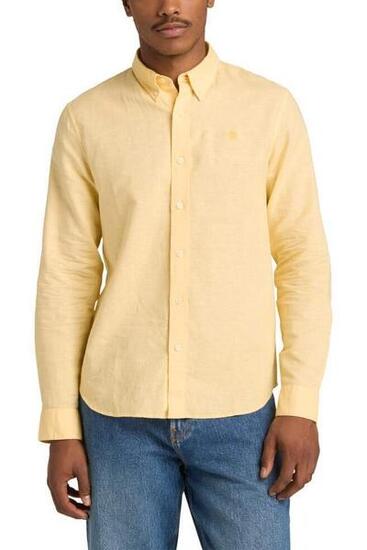 TIMBERLAND - Camicia uomo slim misto lino cotone tortora