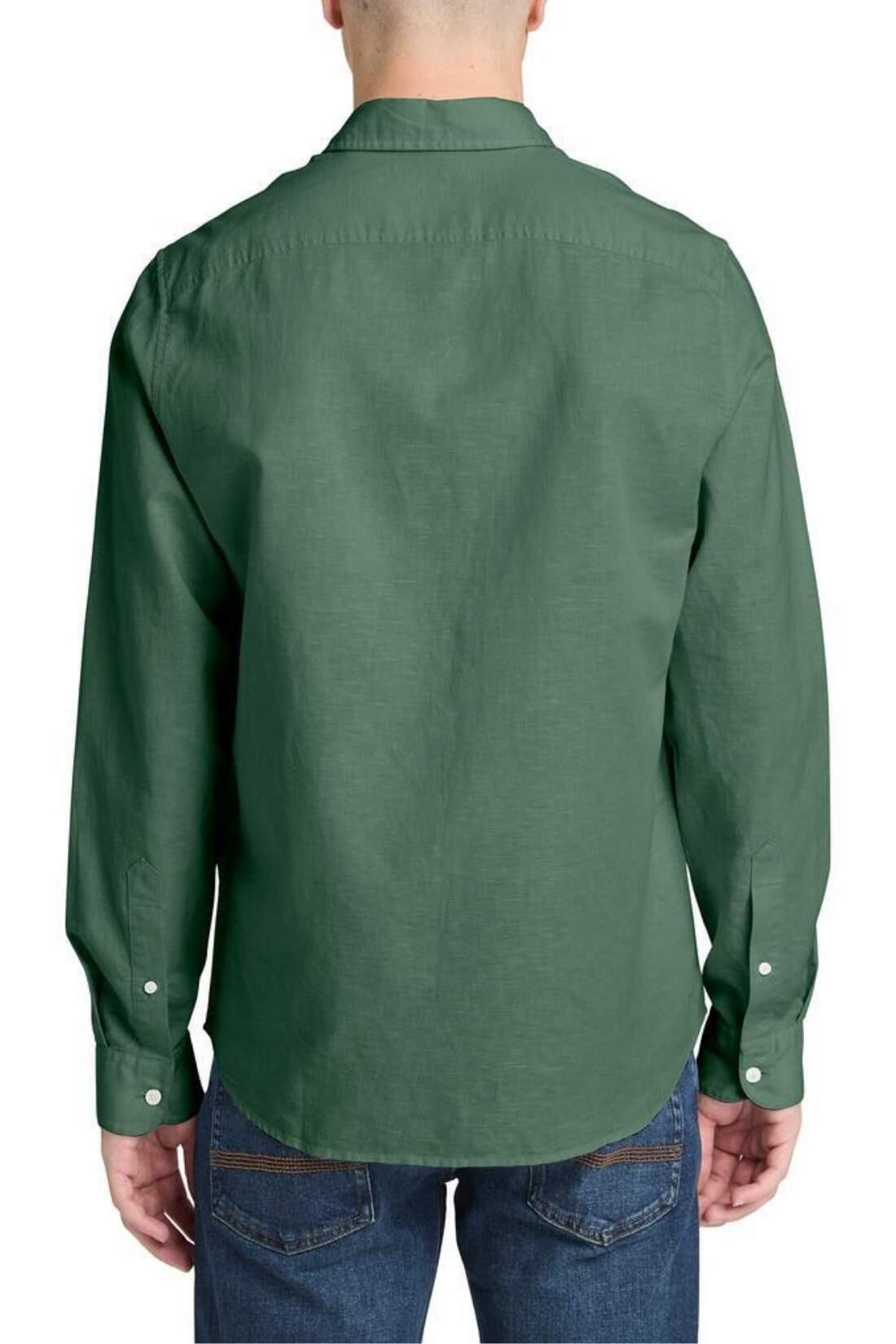 TIMBERLAND - Chemise homme slim en mélange lin et coton, vert forêt, taille XXL 3/3
