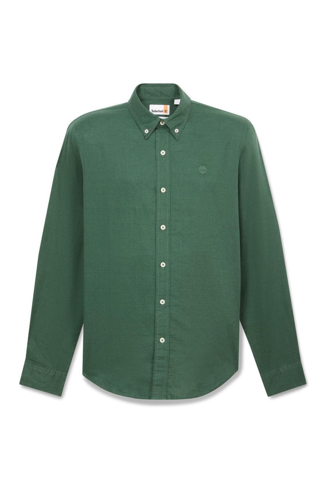 TIMBERLAND - Chemise homme slim en mélange lin et coton, vert forêt, taille XXL 2/3