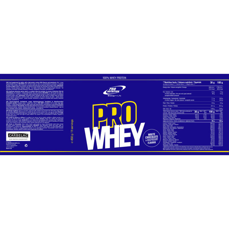 Proteine din zer concentrat, Pro Whey White Chocolate Raspberry 450g